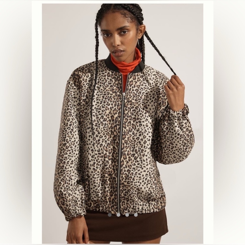 By Anthropologie Leopard Print Bomber Jacket
